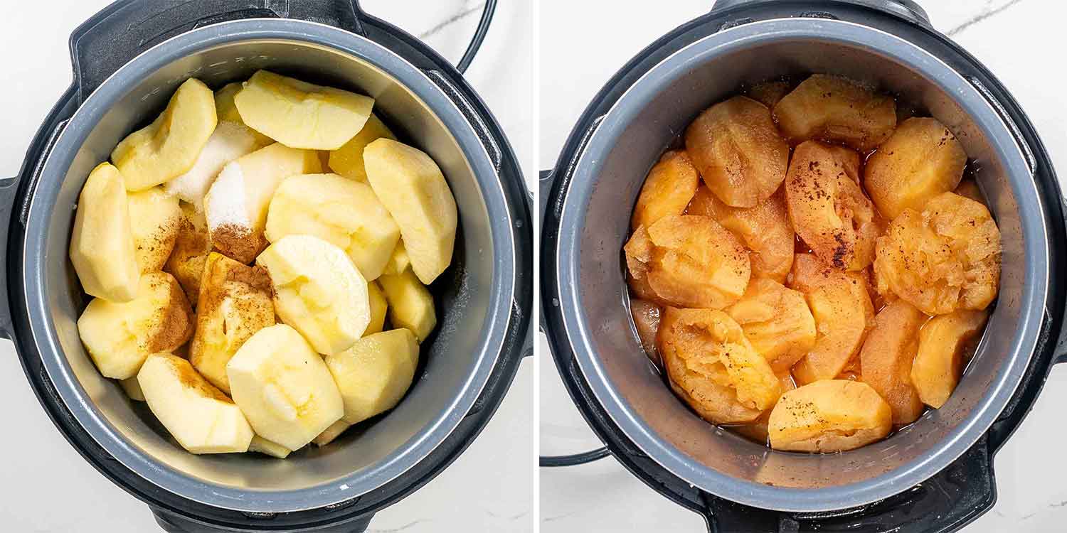process shots showing how to make applesauce in the instant pot.