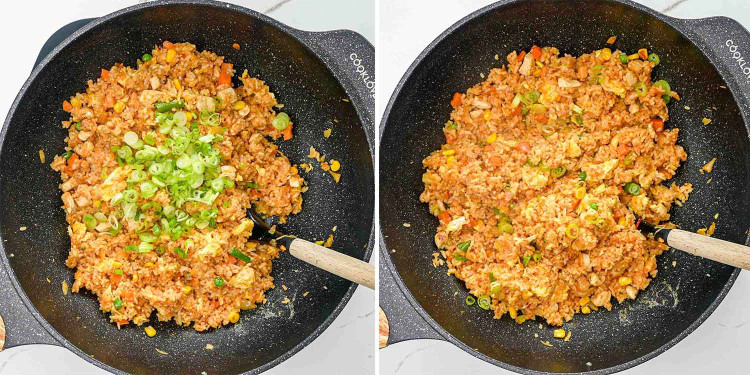 process shots showing how to make nasi goreng.