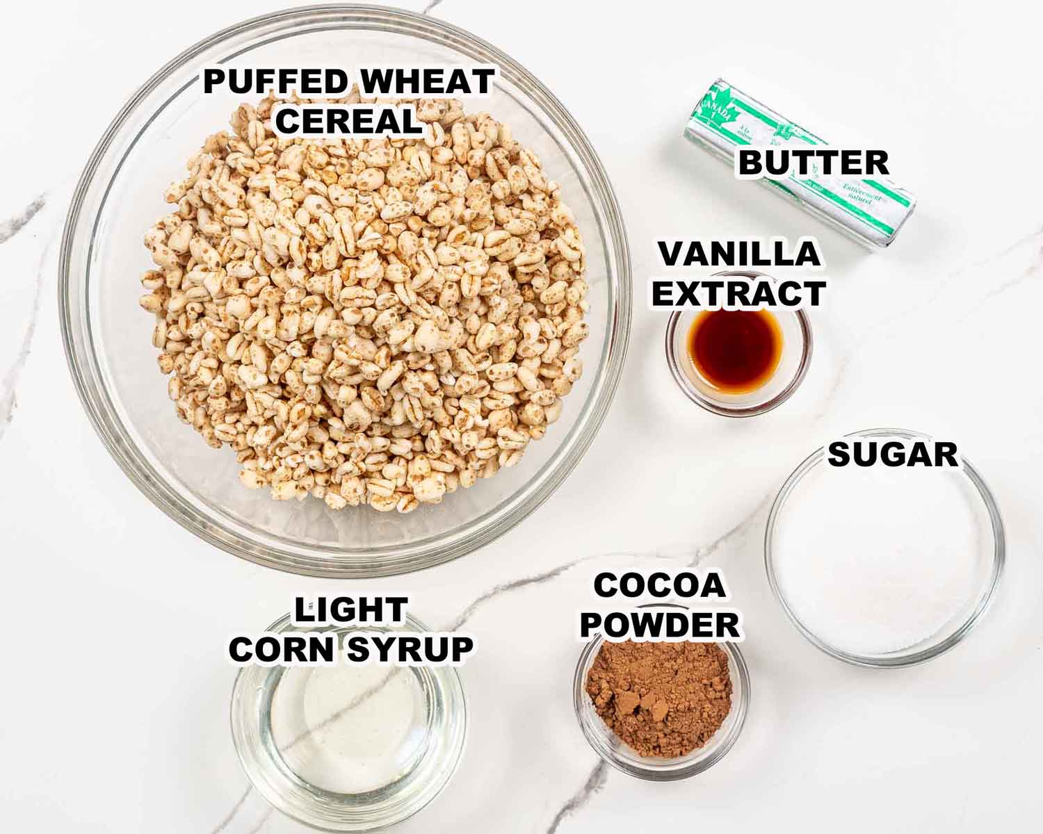 ingredients needed to make puffed wheat squares.