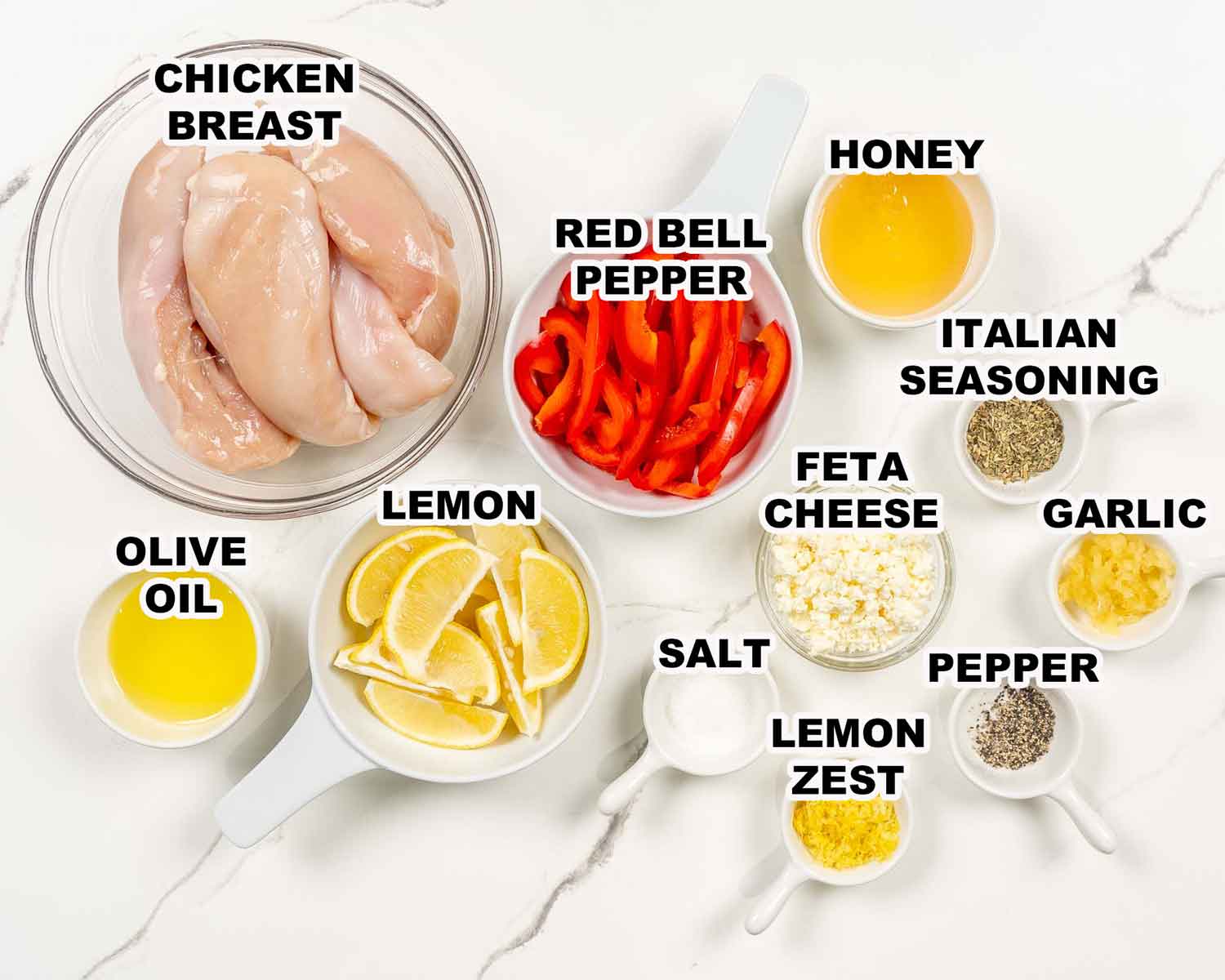 ingredients needed to make sheet pan lemon honey garlic chicken.