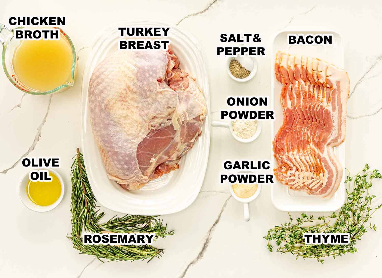 ingredients needed to make bacon wrapped turkey breast.