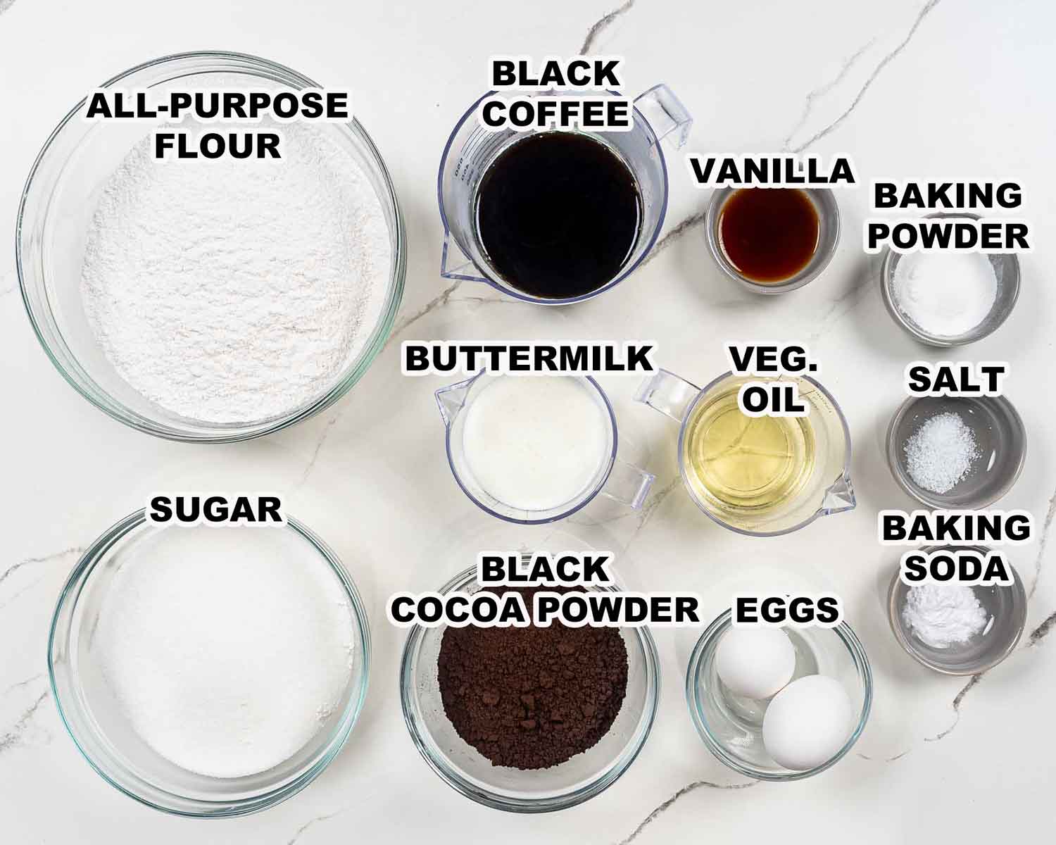 ingredients needed to make black velvet cake.