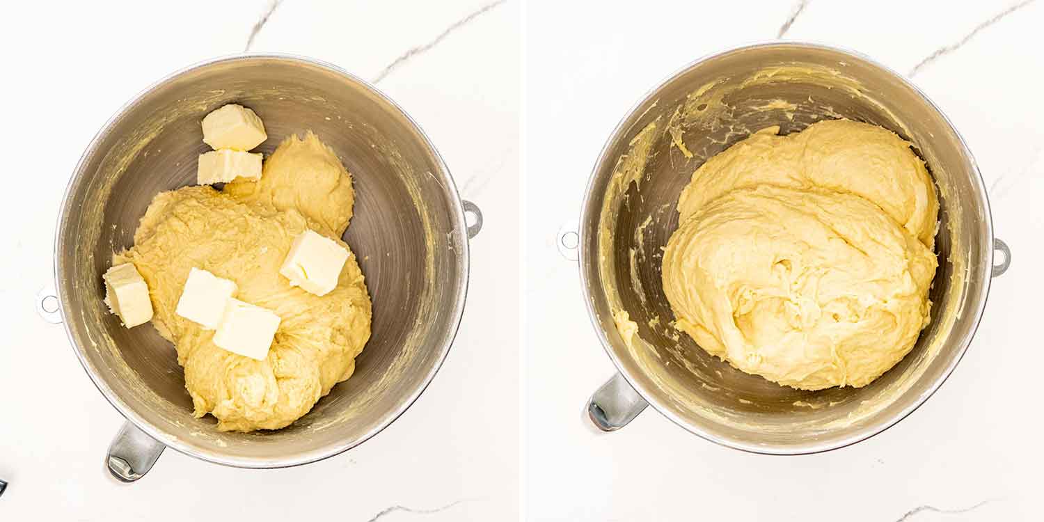 process shots showing how to make brioche bread.