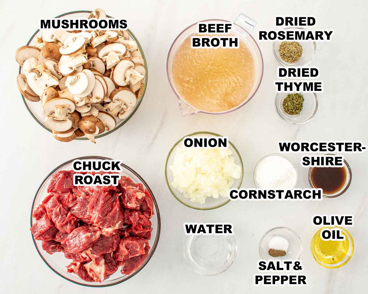 ingredients needed to make crockpot steak and gravy.
