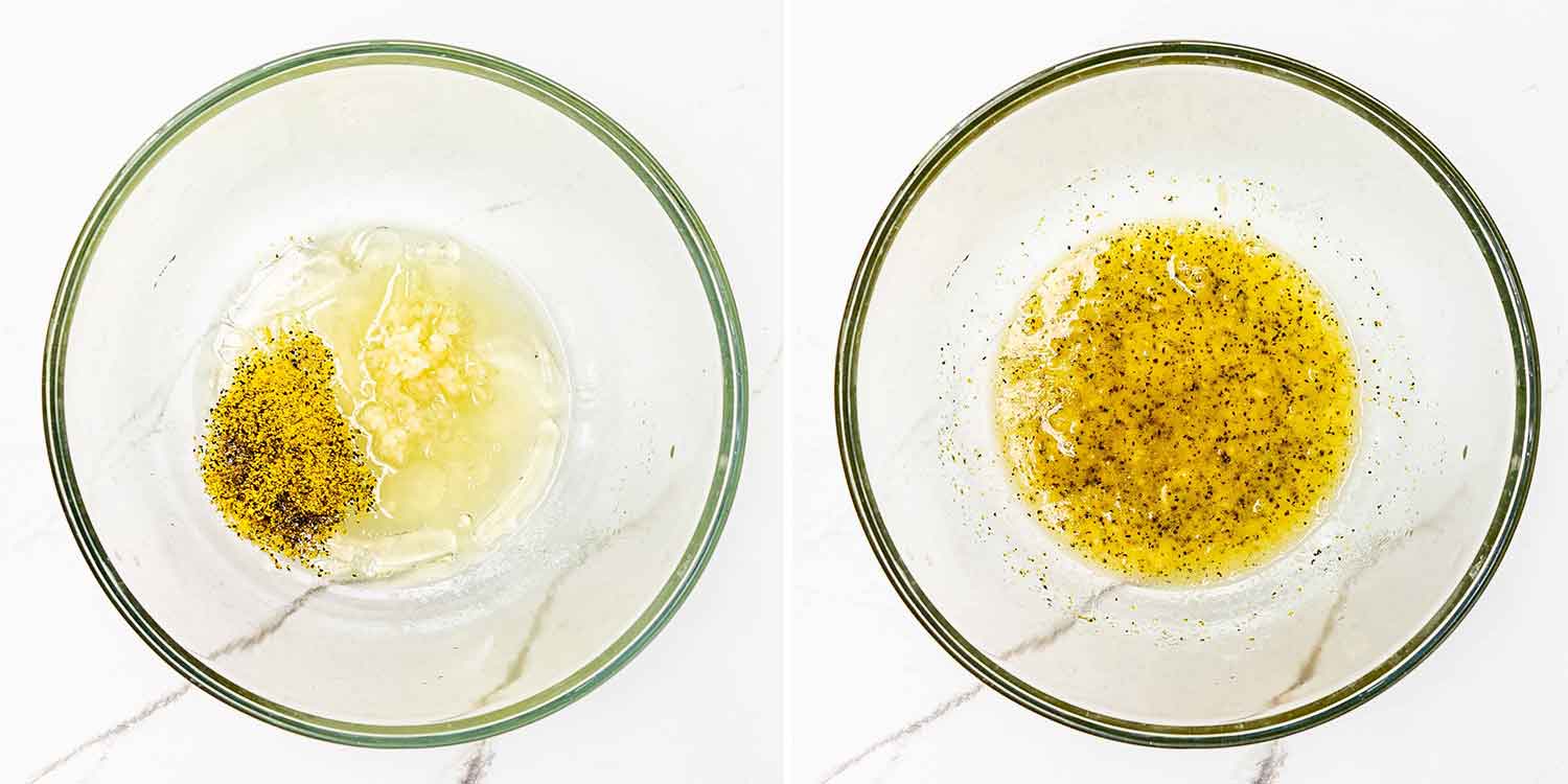 process shots showing how to make garlic parmesan chicken skewers.