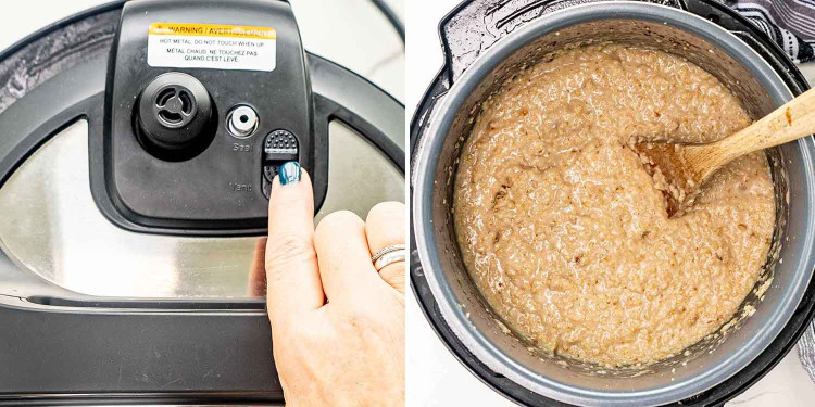 process shots showing how to make instant pot steel cut oats.
