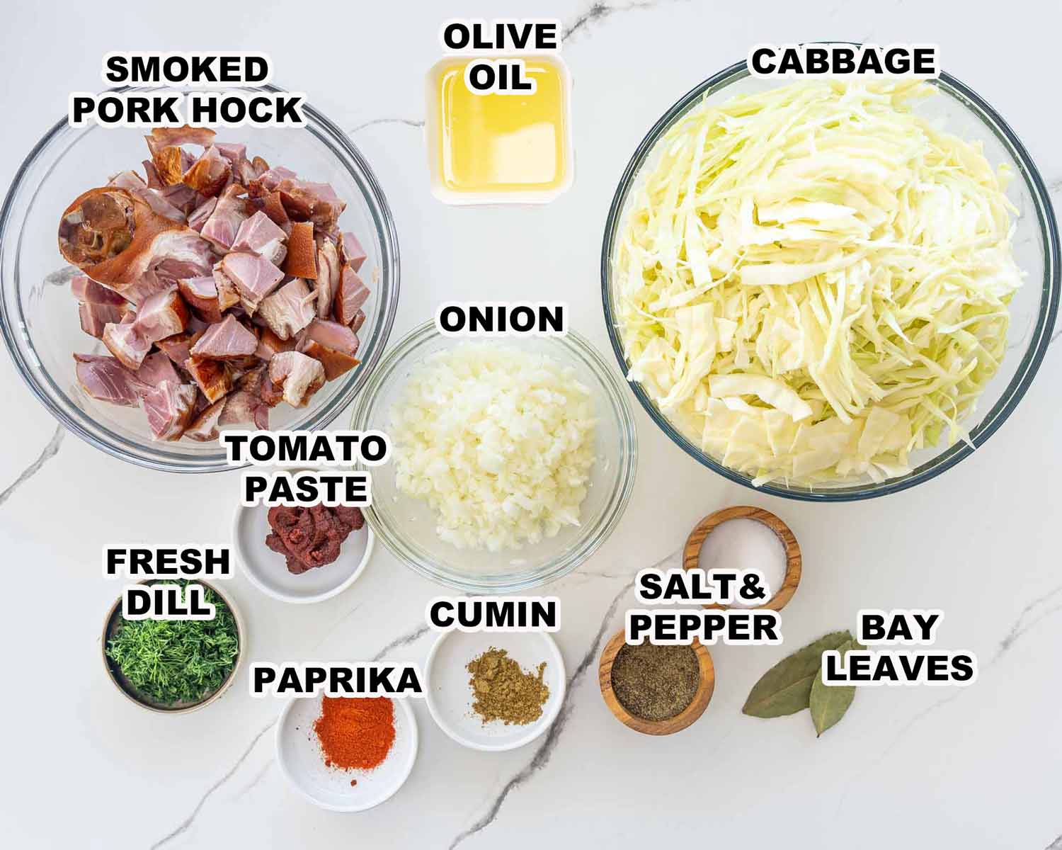 ingredients needed to make mom's braised cabbage recipe.