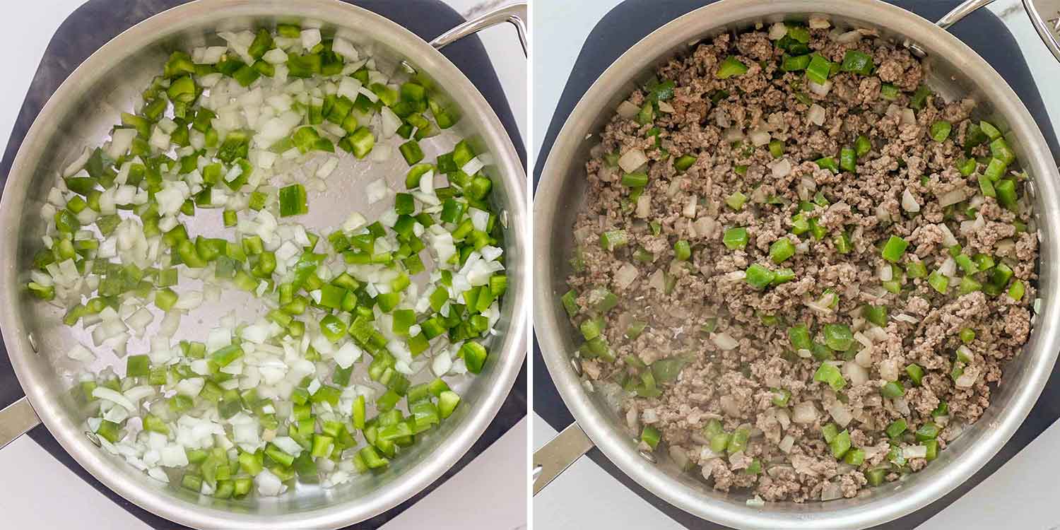 process shots showing how to make sloppy joe casserole.
