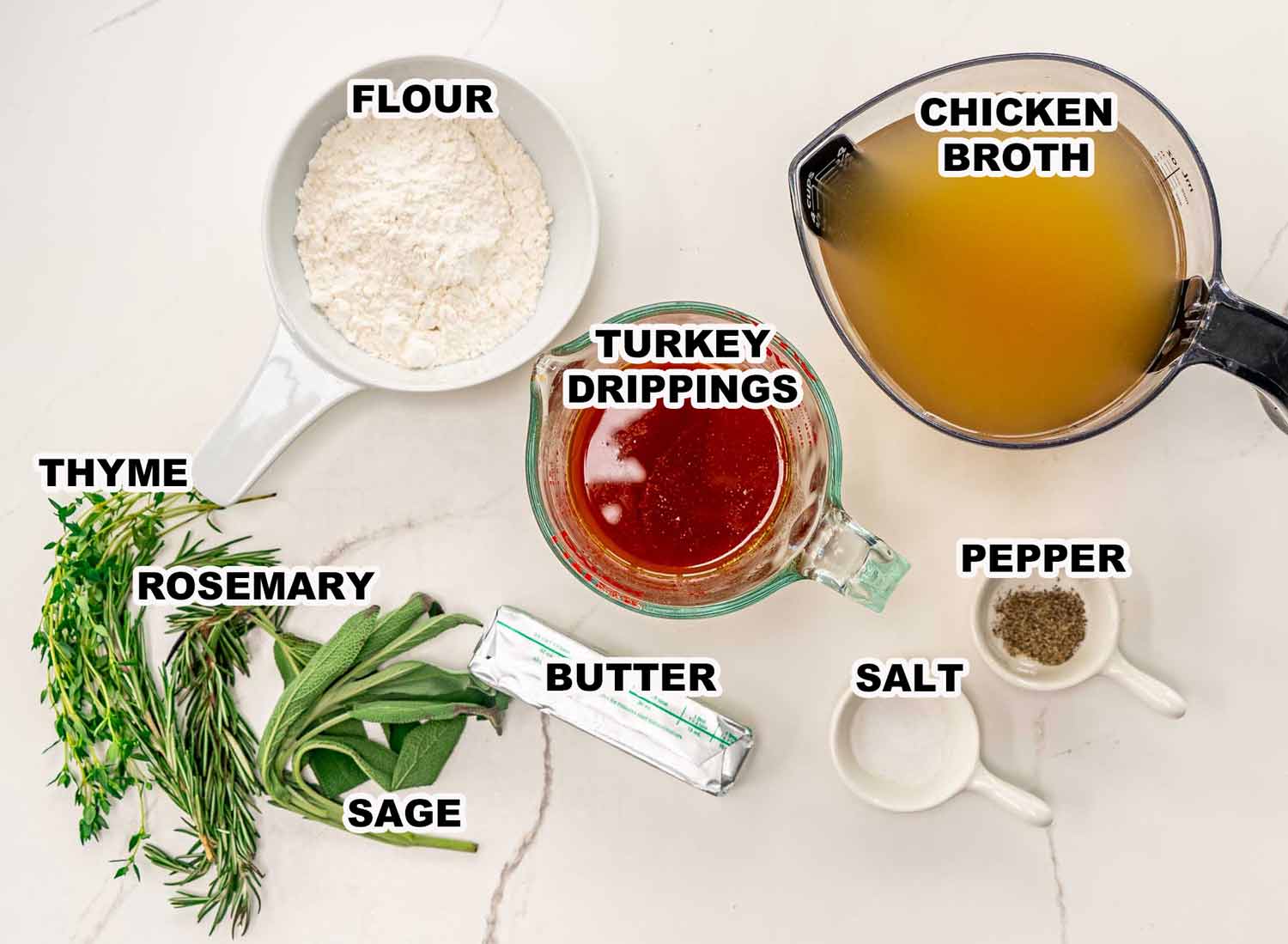 ingredients needed to make turkey gravy.