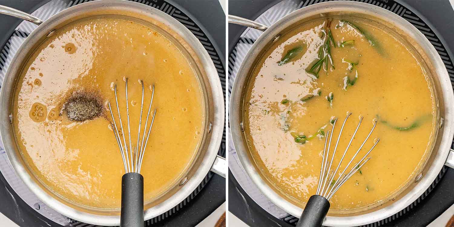 process shots showing how to make turkey gravy.