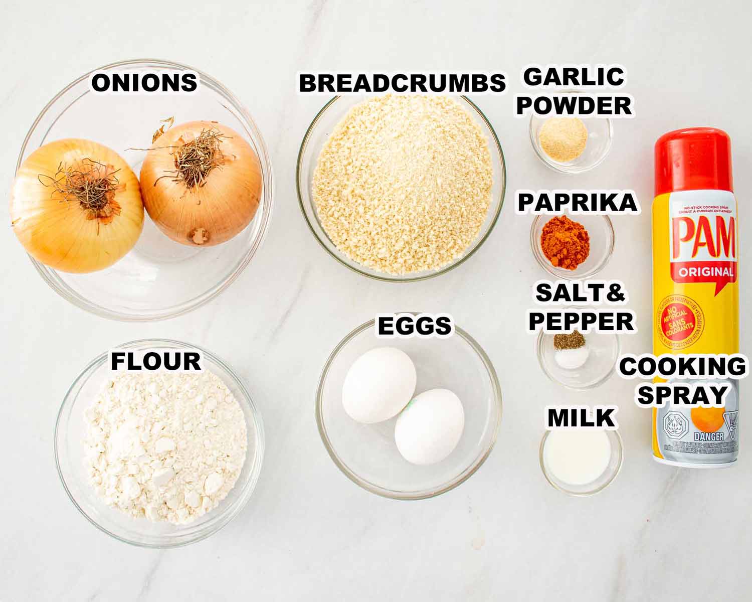 ingredients needed to make air fryer onion rings.