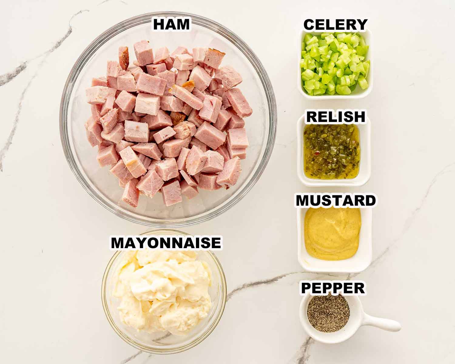 ingredients needed to make ham salad.