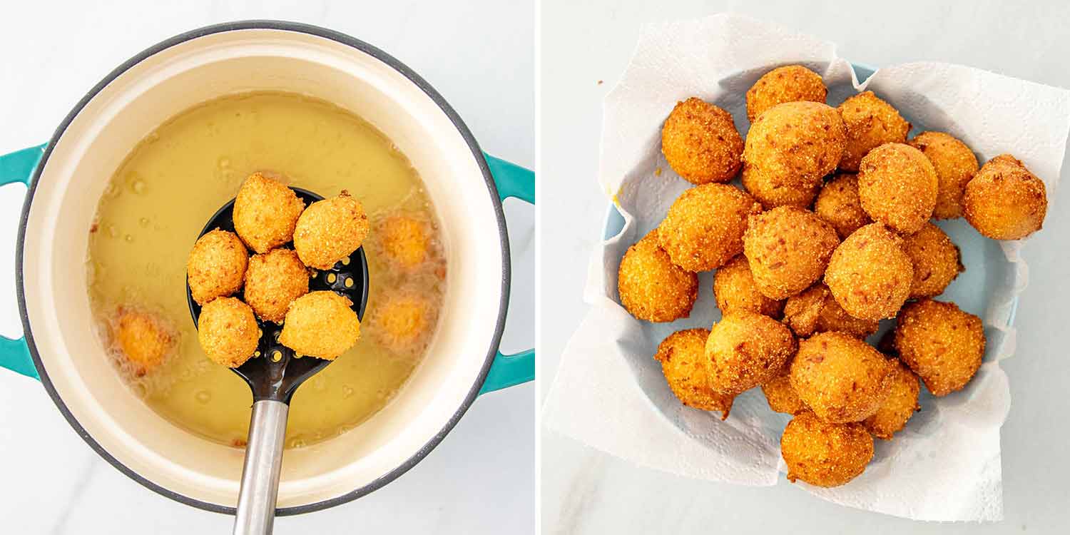 process shots showing how to make hush puppies.