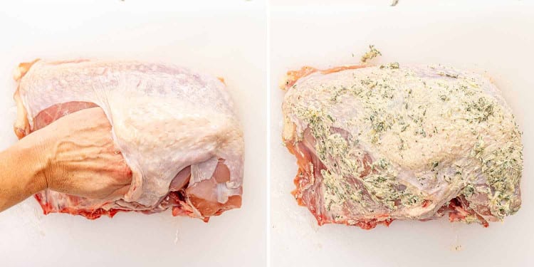 process shots showing how to make slow cooker turkey breast.