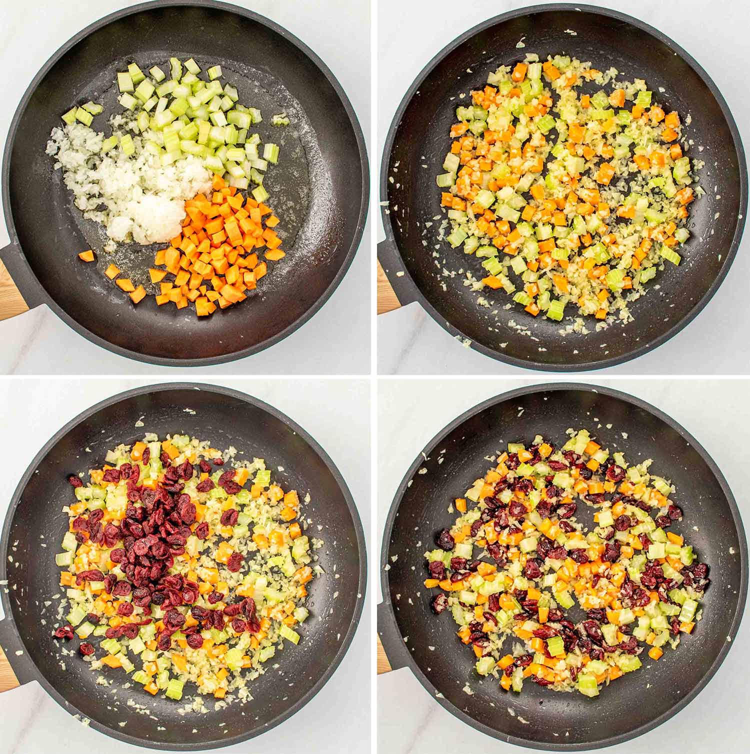 process shots showing how to make wild rice pilaf.
