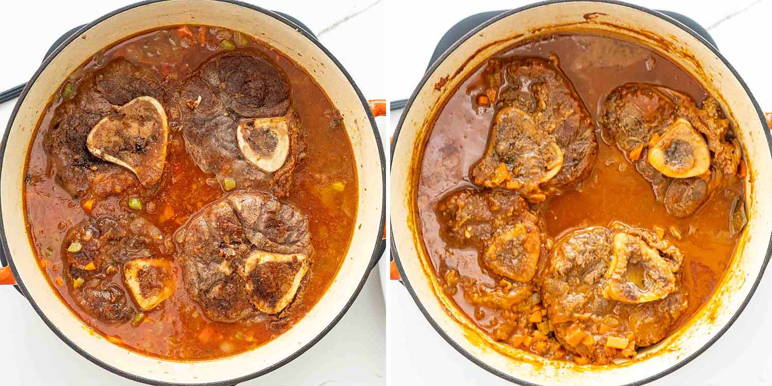 process shots showing how to make osso buco.