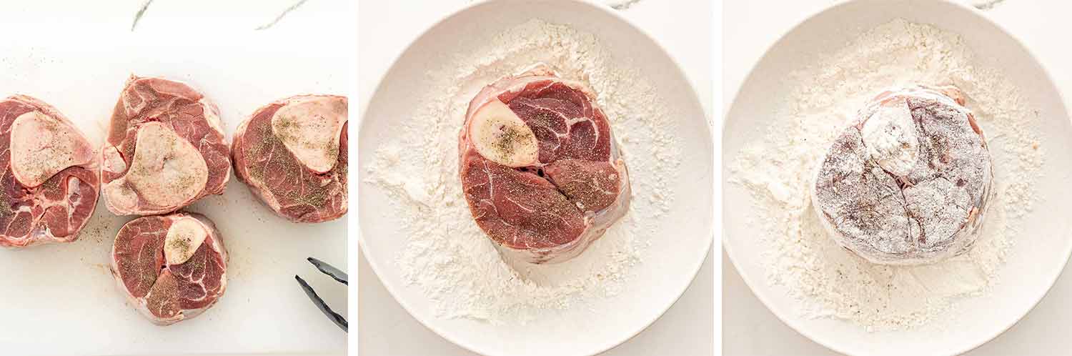process shots showing how to make osso buco.