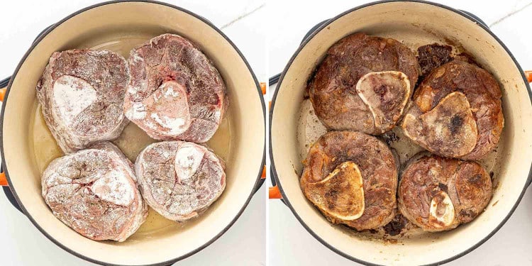 process shots showing how to make osso buco.