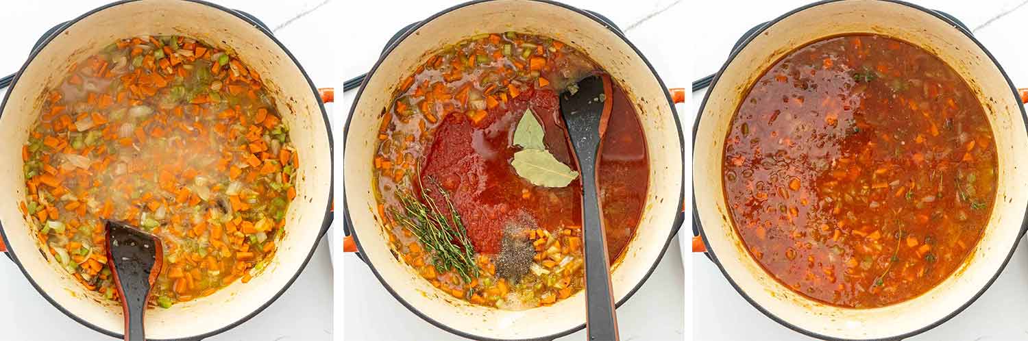 process shots showing how to make osso buco.