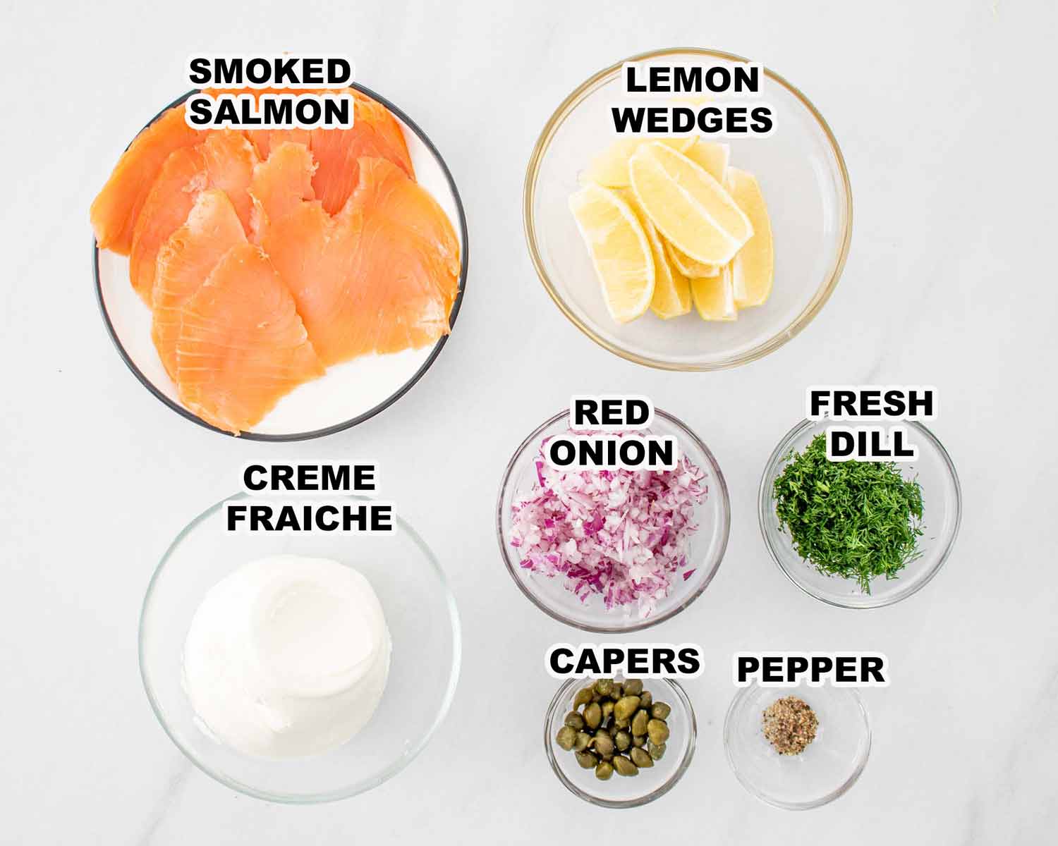 ingredients needed to make smoked salmon blinis.
