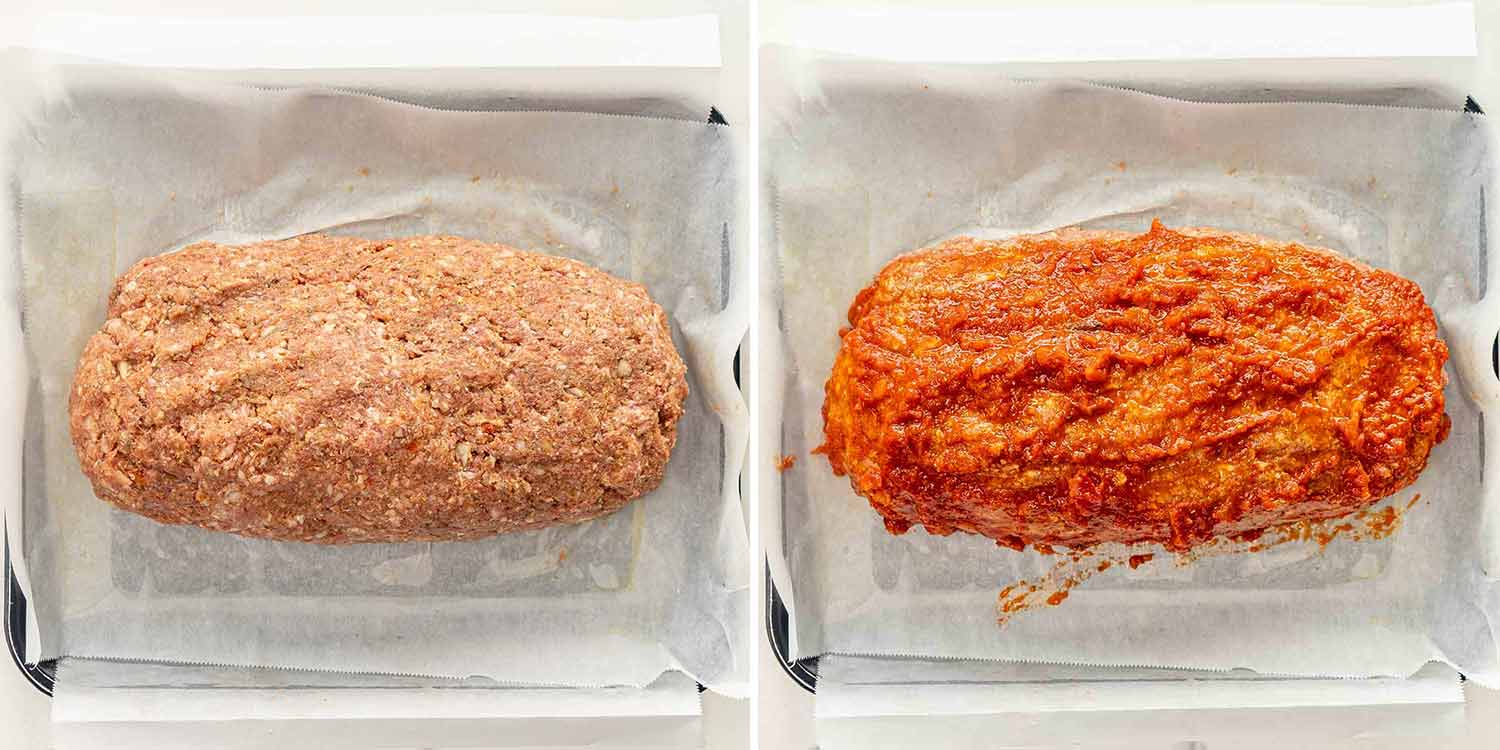 process shots showing how to make italian meatloaf.