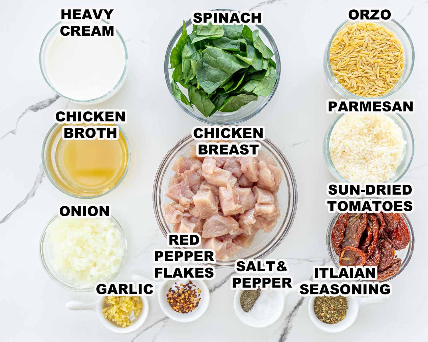 ingredients needed to make slow cooker creamy tuscan chicken orzo.