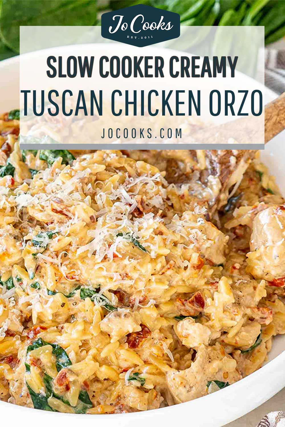 pin for slow cooker creamy tuscan chicken orzo.
