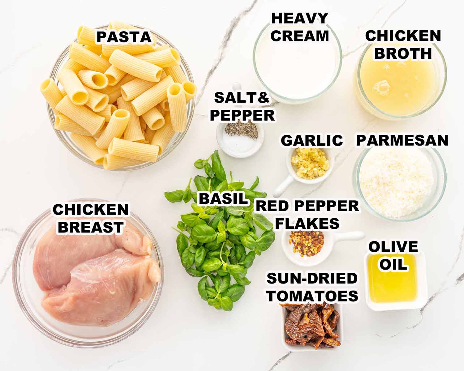ingredients needed to make marry me chicken pasta.