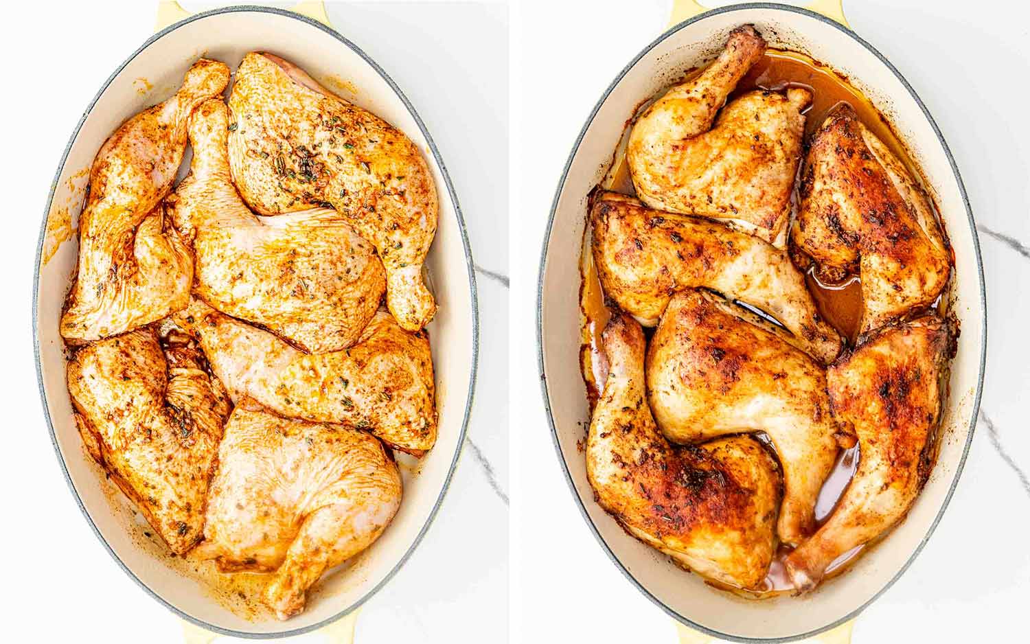 process shots showing how to make baked chicken legs.