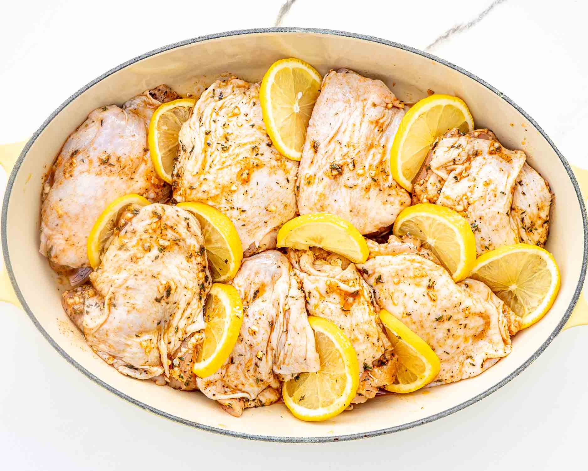 process shots showing how to make baked lemon chicken thighs.