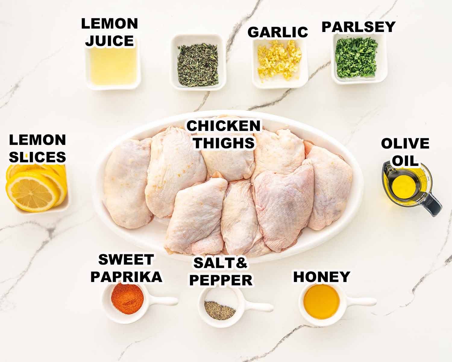ingredients needed to make baked lemon chicken thighs.