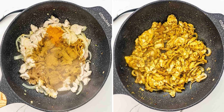 process shots showing how to make chinese chicken curry.