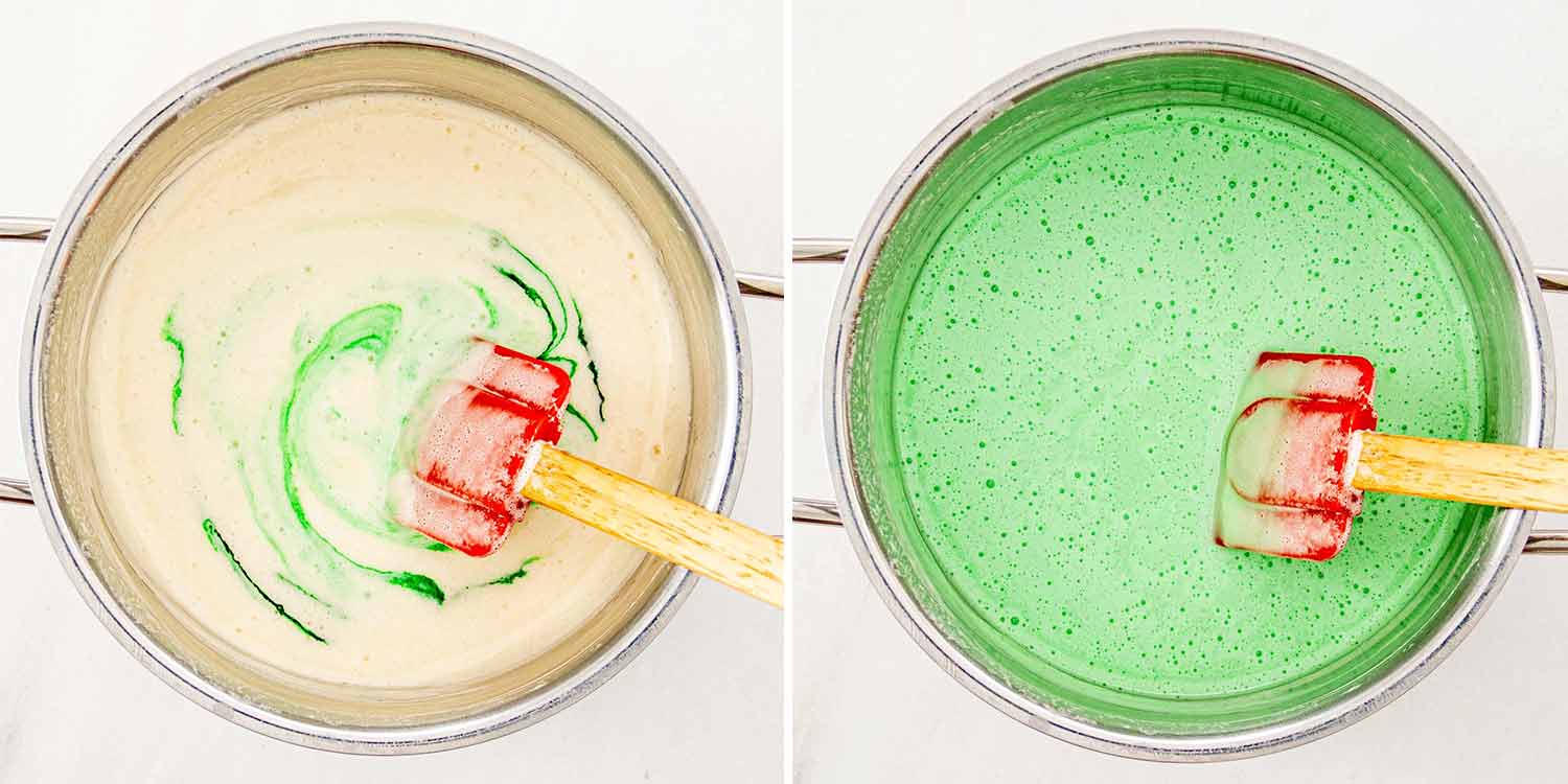 process shots showing how to make grasshopper pie.