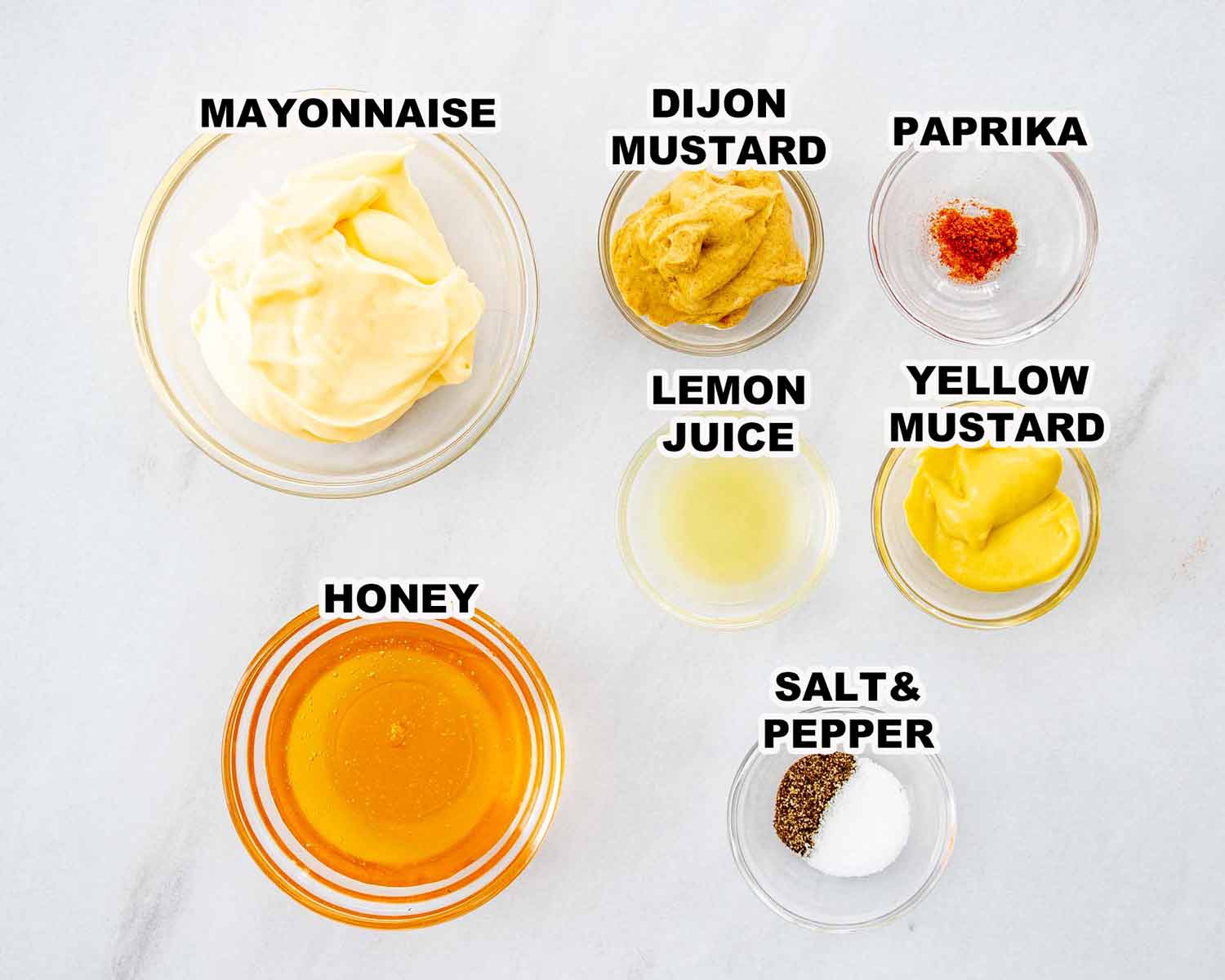 ingredients needed to make honey mustard sauce.