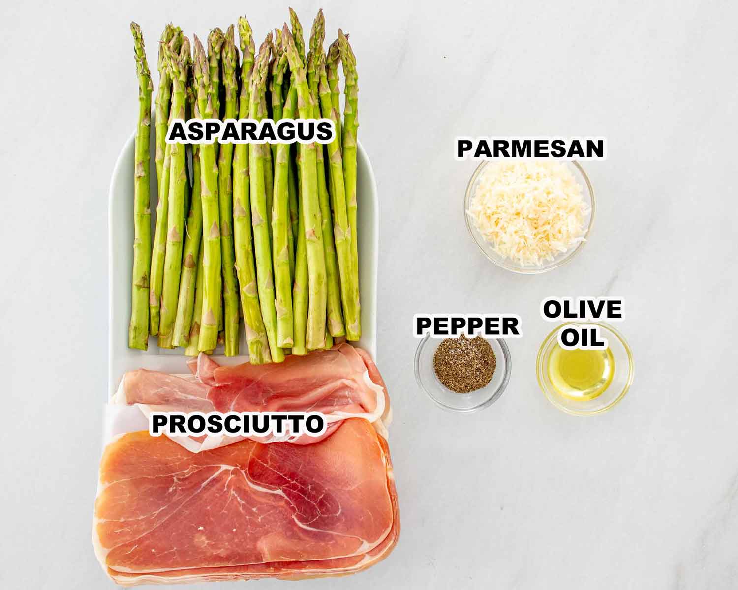 ingredients needed to make prosciutto wrapped asparagus.