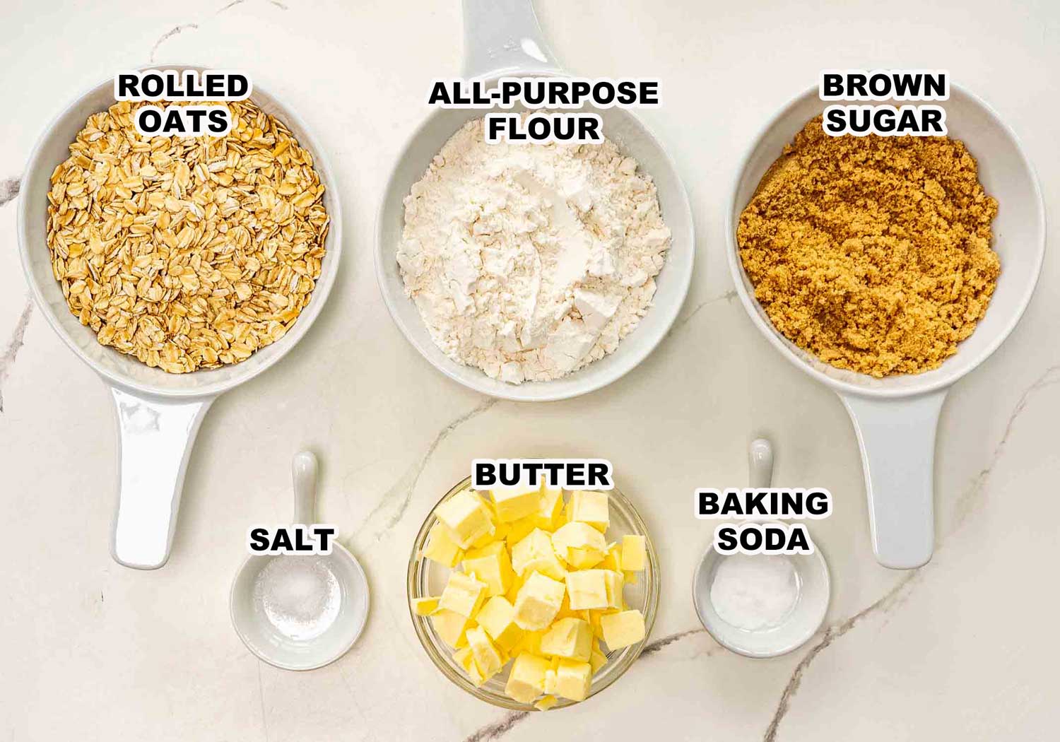 ingredients needed to make raspberry oatmeal crumble bars.