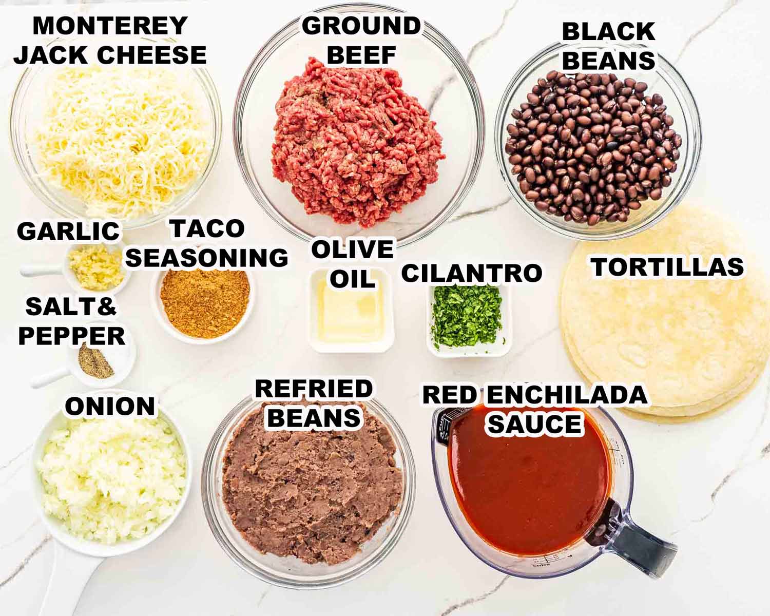 ingredients needed to make beef enchiladas.