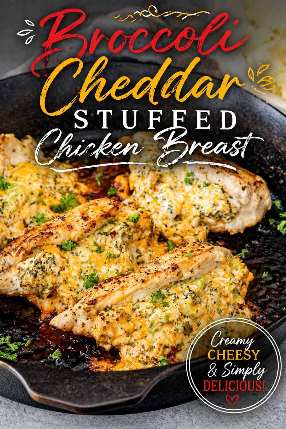 pin image for broccoli cheddar stuffed chicken breast.