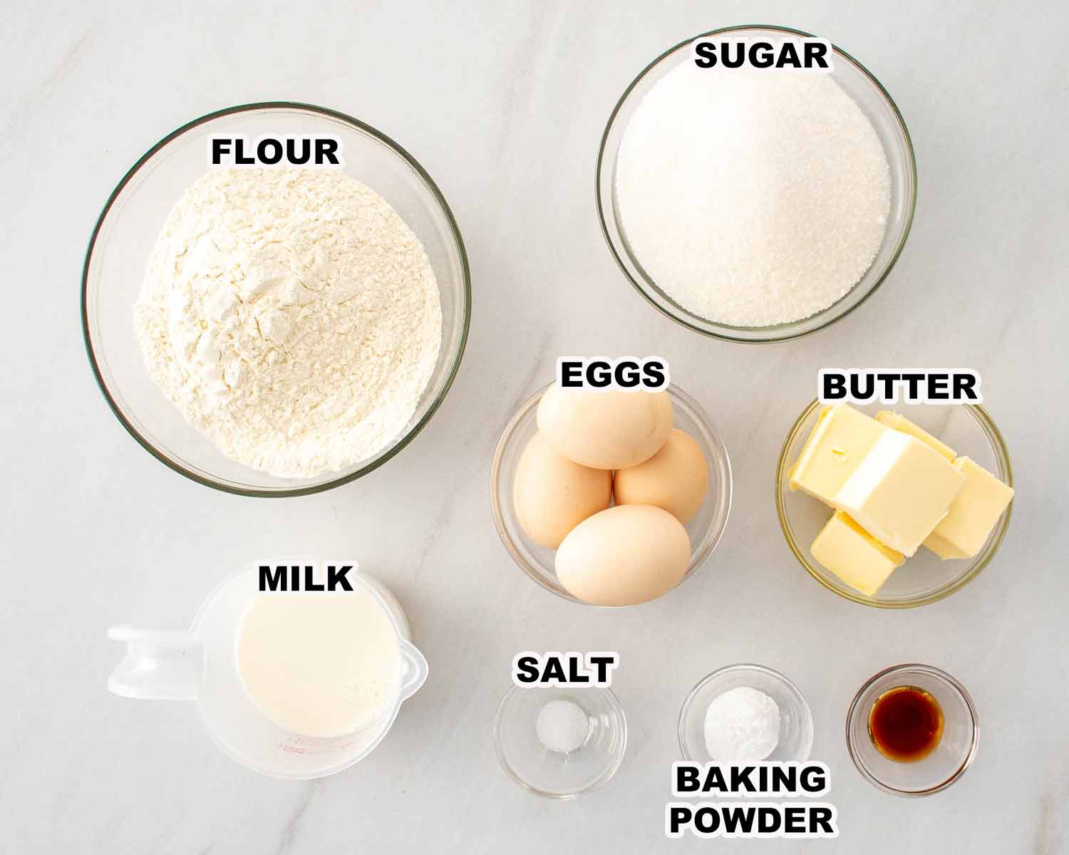 ingredients needed to make butter cake.