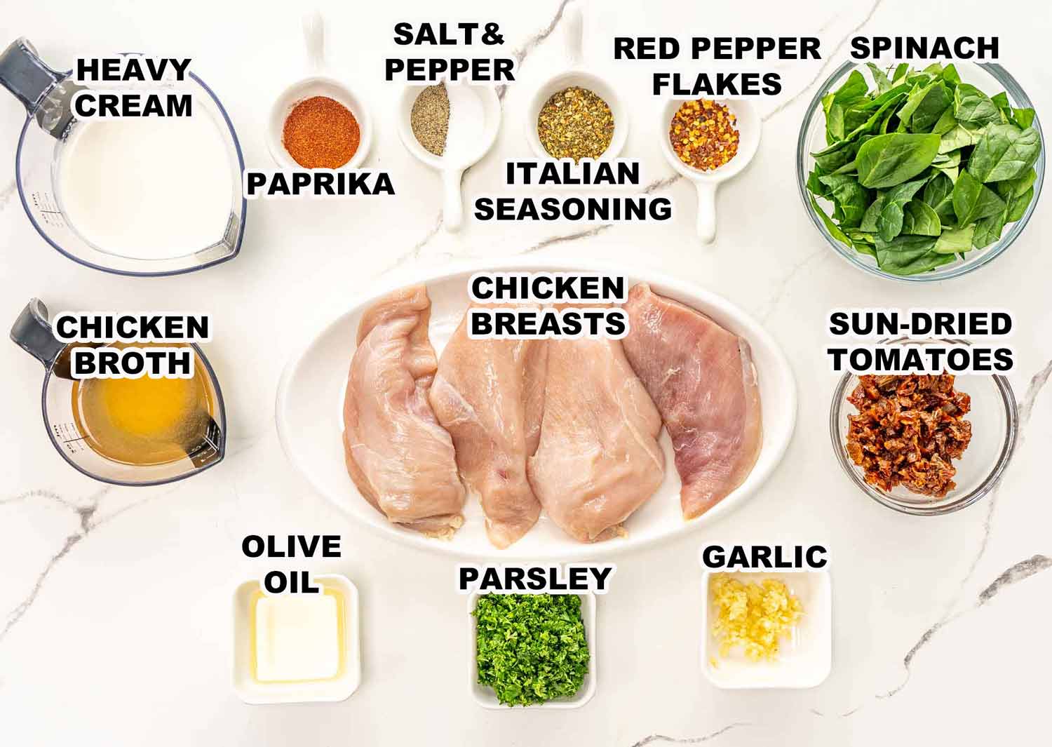 ingredients needed to make creamy baked chicken breasts.