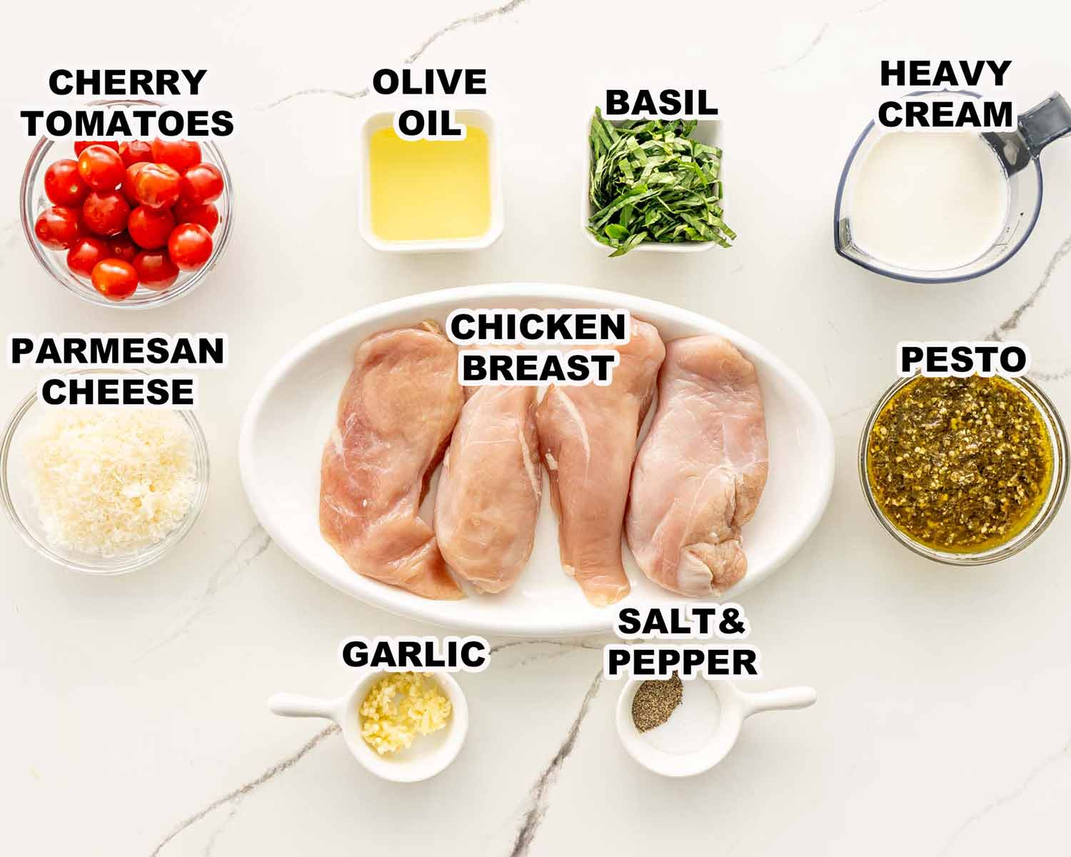 ingredients needed to make creamy pesto chicken.
