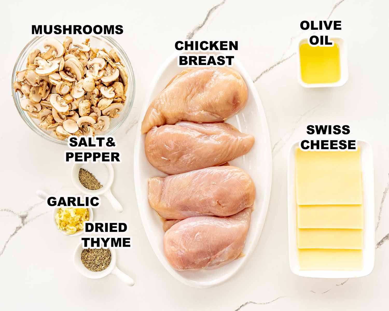 ingredients needed to make mushroom stuffed chicken breast.
