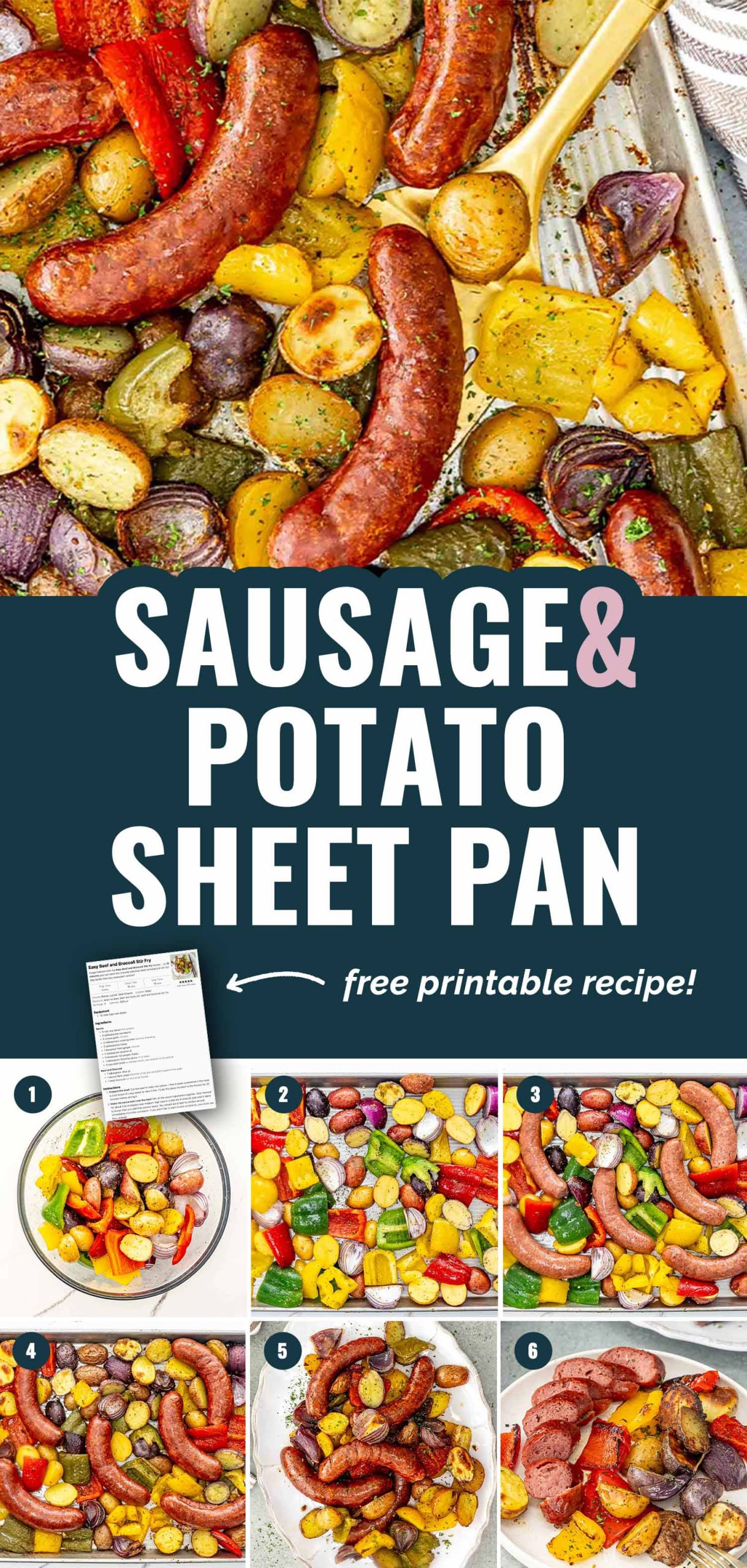 pin for sausage and potato sheet pan dinner.