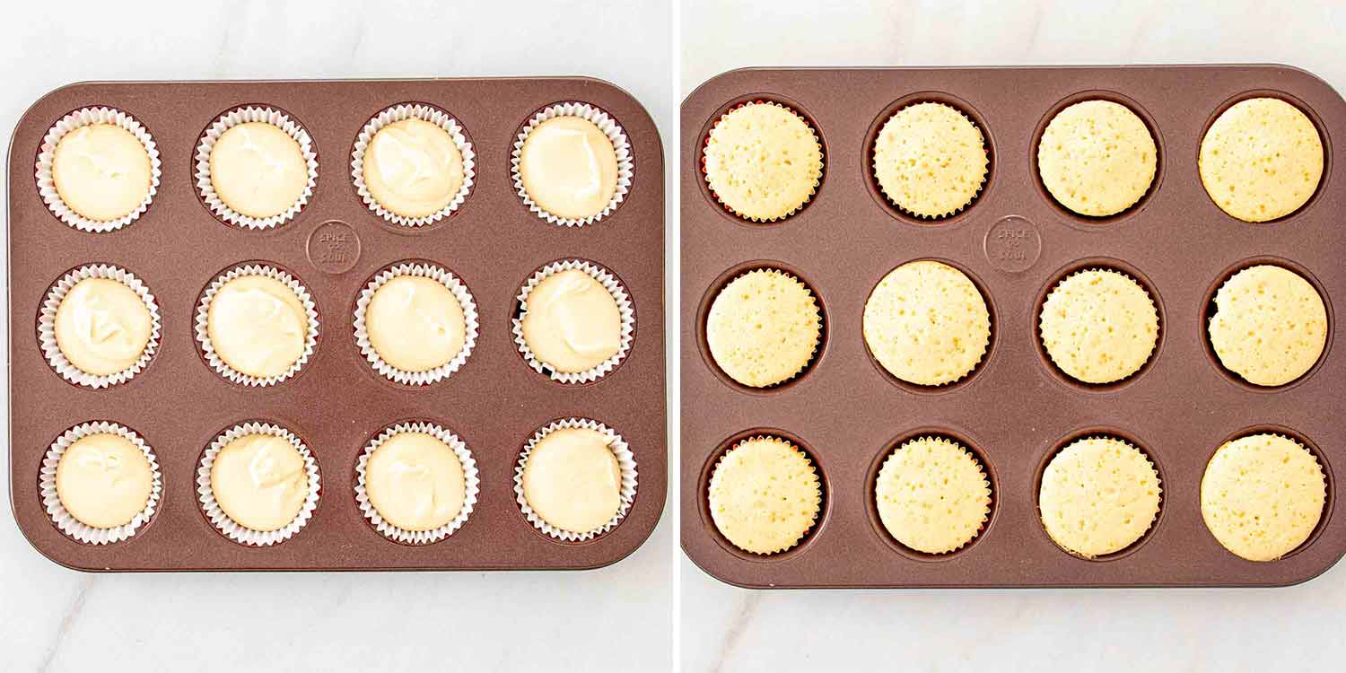 process shots showing how to make vanilla cupcakes.