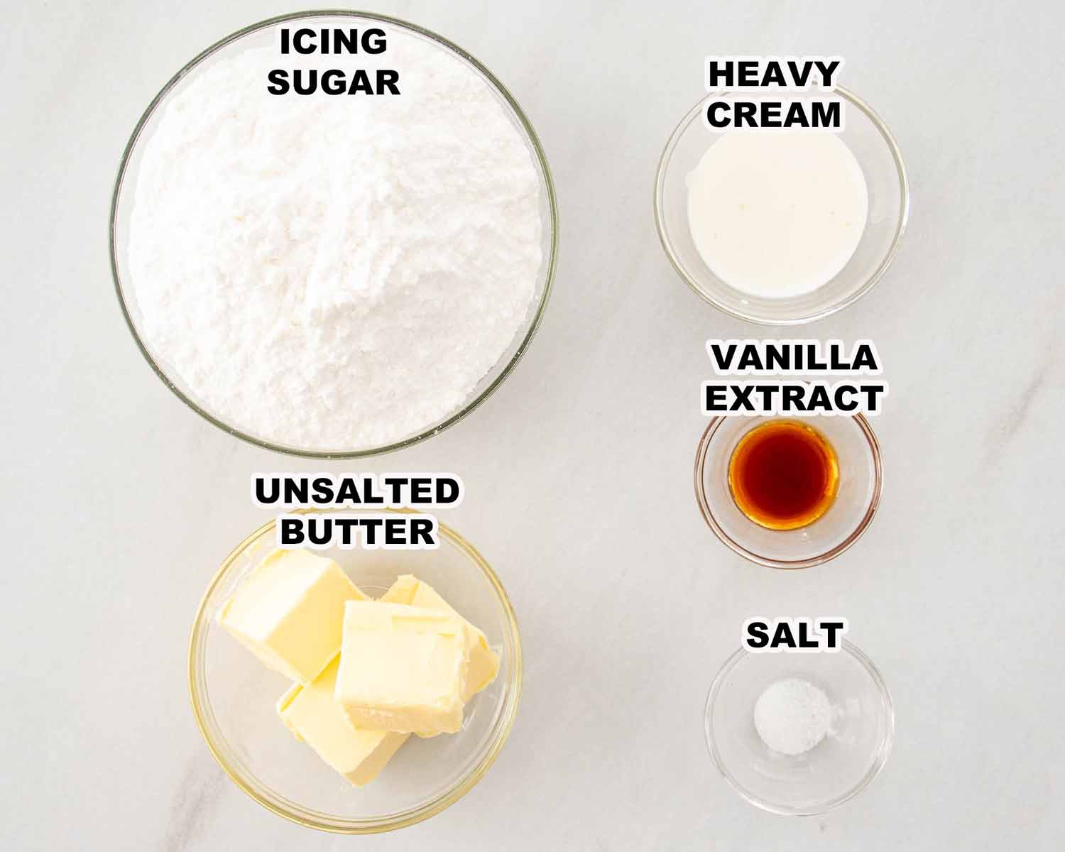 ingredients needed to make vanilla frosting.