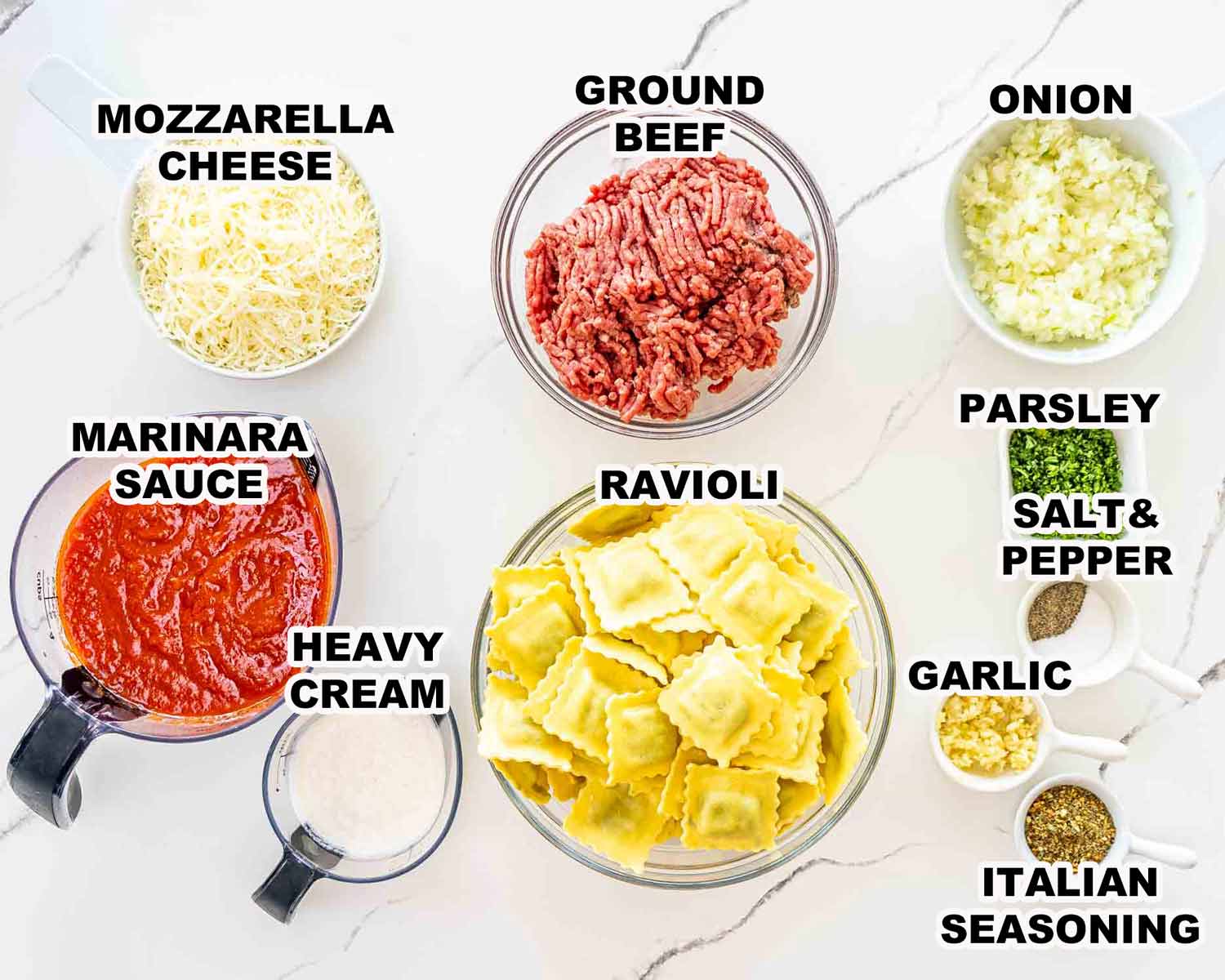 ingredients needed to make baked ravioli.