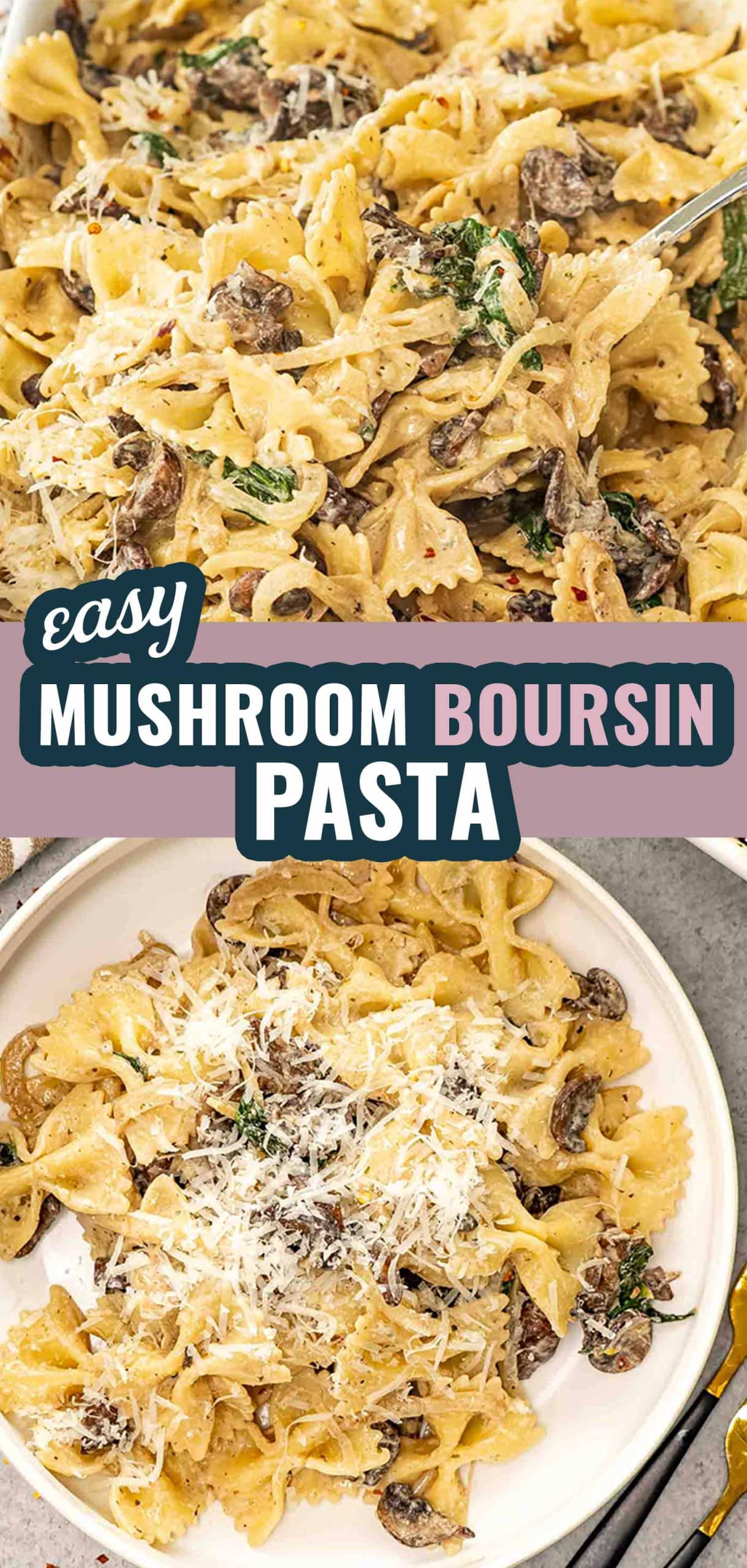 pin for mushroom boursin pasta.