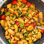 cashew chicken stir fry freshly made in a wok.