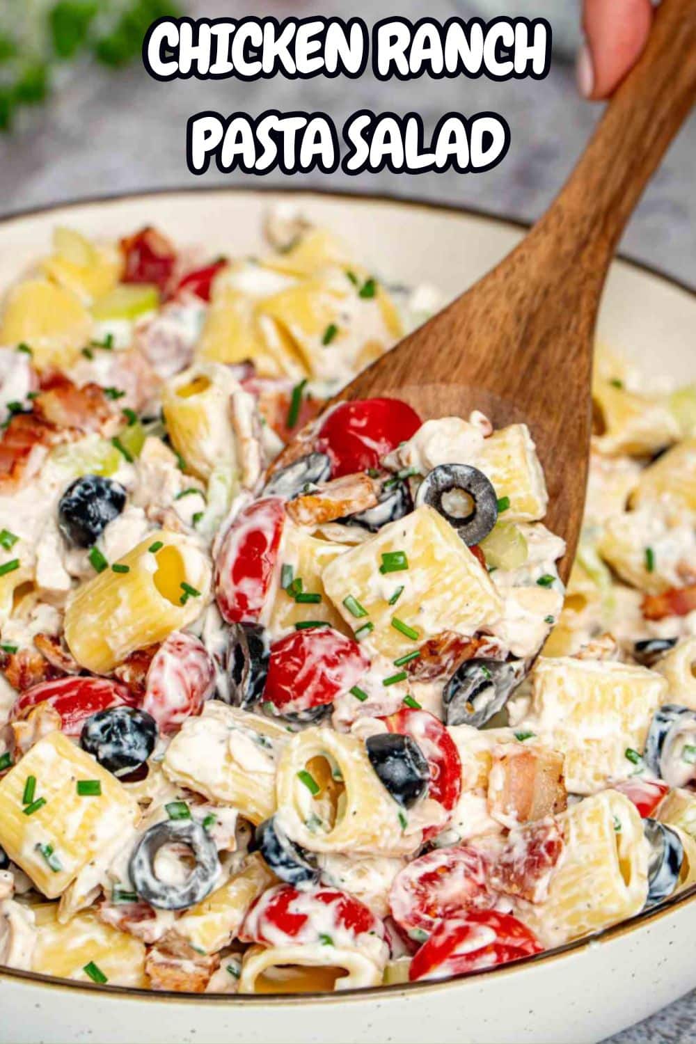 pin for chicken ranch pasta salad.