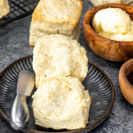 a scone on a metal plate.